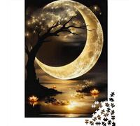 Crescent Moon Night 1000 Piece Sturdy Cardboard Jigsaw Puzzle Set Senior Enthusiasts Concentration Training Wall Decoration 38x26cm/1000pcs