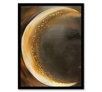 Crescent Moon Oil Painting Gold Sparkle Framed Art Print Artery8 Brown A4