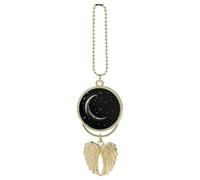 Crescent Moon on Black Background Car Pendant, Rear View Mirror Hanging Ornament, Auto Decor for Rearview Mirror, Keychain Golden-Style