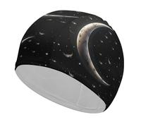 Crescent Moon on Black Background Swim Cap for Adult, Elastic Fabric Swimming Cap, Comfortable Bathing Cap for Long & Short Hair