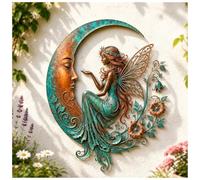 Crescent Moon Owl Wall Decor, Animal Series Metal Wall Art，Fairy：16in | Owl Garden Wall Art with Celestial Moon Theme, Unique Vintage Nature Wall Decor for Garden Patio Gift