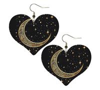 Crescent Moon Pattern Leather Earrings for Women Heart Earring Lightweight Dangle Earrings Jewelry Gifts, One Size, No Gemstone