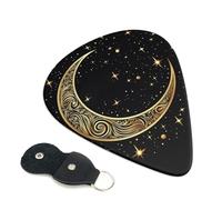 Crescent Moon Pattern On Black Background Guitar Picks 6-Pack - Pick Set (0.46mm / 0.71mm / 0.96mm) Suitable For Guitar And Ukulele Playing