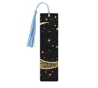 Crescent Moon Pattern on Black Background Wood Bookmark for Book Lovers Birthday Teachers Gift, Handmade Craft Book Marks Ornaments with Tassel Exquisite Reading Page Markers for Men Women