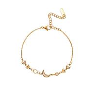 Crescent Moon Phase Bracelet for Women, Adjustable Crystal Bead Bracelet, Inspirational Self-Love Jewelry (Gold)