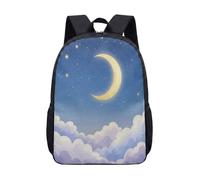 Crescent Moon Print Backpack 17 Inch Celestial Starry Night Sky School Bag for Kids Teens Dreamy Illustration Daypack (02)