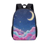 Crescent Moon Print Backpack 17 Inch Celestial Starry Night Sky School Bag for Kids Teens Dreamy Illustration Daypack (05)