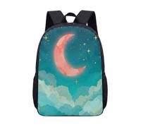 Crescent Moon Print Backpack 17 Inch Celestial Starry Night Sky School Bag for Kids Teens Dreamy Illustration Daypack (04)