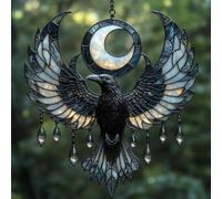 Crescent Moon Raven Acrylic Suncatcher, Rising Raven Mosaic Effect Acrylic Suncatcher, Cute Birdsun Catchers Indoor Window Christmas Decoration, SunCatcher Panel Decor for Bird Lovers