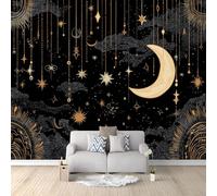 Crescent Moon Starry Sky Astrology Magic Universe Wall Mural Wallpaper 300 x 210 cm, Black Printed Wall Covering Backdrop, Large Wall Art Decor for Home Office, Bedroom & Living Room