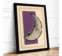 Crescent Moon Study Mid-Century Framed Wall Art Print A2 (59.4×42cm) Black, Wall Decor for Living Room, Bedroom, Office & Home, Ready to Hang, Art Gift
