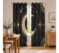 Crescent Moon Sun Celestial Bodies Blackout Eyelet Curtains W46 x L54 Inch |2 Panels, Retro Mystery Art Drapes, Thermal Insulated Energy Saving Noise Reduction Window Drapes for Bedroom Living Room