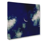 Crescent Moon Through the Clouds Canvas Print | Gallery Wrapped 30mm Frame Wall Art | 14x14 inches | Ready to Hang | Modern Space Picture | Living Room Bedroom Lounge Office