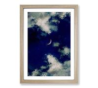 Crescent Moon Through The Clouds in Abstract Framed Print | A2 Oak Framed Wall Art | Ready to Hang | Abstract Space Picture | Living Room Bedroom Lounge Office