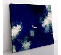 Crescent Moon Through the Clouds in Abstract Modern Canvas Wall Art Print Ready to Hang, Framed Picture for Living Room Bedroom Home Office Décor, 50x50 cm (20x20 Inch)