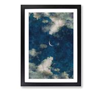 Crescent Moon Through The Clouds Painting Framed Print | A2 Black Framed Wall Art | Ready to Hang | Modern Space Picture | Living Room Bedroom Lounge Office