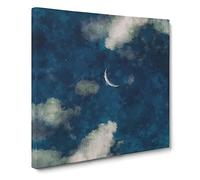 Crescent Moon Through the Clouds Painting Modern Canvas Wall Art Print Ready to Hang, Framed Picture for Living Room Bedroom Home Office Décor, 20x20 Inch (50x50 cm)