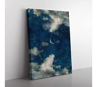 Crescent Moon Through The Clouds Painting Modern Canvas Wall Art Print Ready to Hang, Framed Picture for Living Room Bedroom Home Office Décor, 76x50 cm (30x20 Inch)