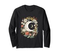 Crescent Moon with Flowers and Mushrooms Celestial Botanical Long Sleeve T-Shirt