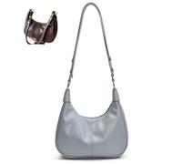 Crescent Shoulder Bags for Women, Cute Leather Small Hobo Crossbody Bags Simple Solid Color Crossbody Purse with Zipper (Blue)