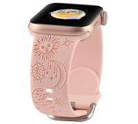 Crescent Sun And Moon Engraved Silicone Band Compatible With Apple Watch 42mm 44mm 45mm for Women,Celestial Boho Sport Wristbands Cute Strap for iWatch Series SE 9 8 7 6 5 4 3 2 1 (Smiling Sun-Pink,