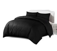 Crescent Textile Complete Set Duvet Cover with Fitted Sheet Bedding Set Single, Double, King, Super King Size 200TC 100% Egyption Cotton Super Soft Hotel Quality Bedding Set (Black, Super King)