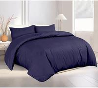 Crescent Textile Complete Set Duvet Cover with Fitted Sheet Bedding Set Single, Double, King, Super King Size 200TC 100% Egyption Cotton Super Soft Hotel Quality Bedding Set (Navy, King)