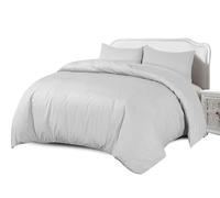 Crescent Textile Complete Set Duvet Cover with Fitted Sheet Bedding Set Single, Double, King, Super King Size 200TC 100% Egyption Cotton Super Soft Hotel Quality Bedding Set (Silver, King)