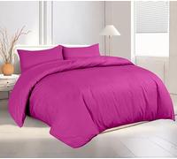 Crescent Textile Complete Set Duvet Cover with Fitted Sheet Bedding Set Single, Double, King, Super King Size 200TC 100% Egyption Cotton Super Soft Hotel Quality Bedding Set (Fuchsia, Single)