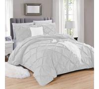Crescent Textile Pintuck Pinch Pleat Diamond Duvet Cover with Matching Pillowcase Bedding Set 100% Cotton Ultrasoft & Comfort Single, Double, King, Super King Duvet Cover Set (White, Super King)