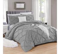 Crescent Textile Pintuck Pinch Pleat Diamond Duvet Cover with Matching Pillowcase Bedding Set 100% Cotton Ultrasoft & Comfort Single, Double, King, Super King Duvet Cover Set (Silver, Single)
