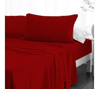 Crescent Textile Sheet Set for Bed 200TC 100% Egyptian Cotton Super Soft Easy Care Fitted Sheet & Flat Sheet with Pillowcases Bedding Set (Red, Single)