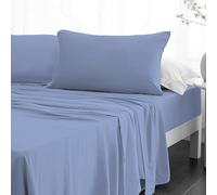 Crescent Textile Sheet Set for Bed 200TC 100% Egyptian Cotton Super Soft Easy Care Fitted Sheet & Flat Sheet with Pillowcases Bedding Set (Blue, Single)