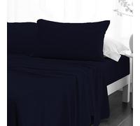 Crescent Textile Sheet Set for Bed 200TC 100% Egyptian Cotton Super Soft Easy Care Fitted Sheet & Flat Sheet with Pillowcases Bedding Set (Navy, Double)