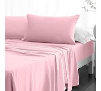 Crescent Textile Sheet Set for Bed 200TC 100% Egyptian Cotton Super Soft Easy Care Fitted Sheet & Flat Sheet with Pillowcases Bedding Set (Pink, King)