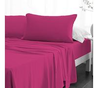 Crescent Textile Sheet Set for Bed 200TC 100% Egyptian Cotton Super Soft Easy Care Fitted Sheet & Flat Sheet with Pillowcases Bedding Set (Fuchsia, Single)