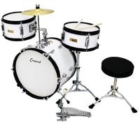 Crescent White 16 Inch Beginner Junior Drum Set with Bass, Snare, Tom, Cymbal, and Seat