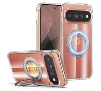 Cresee Case for Google Pixel 11 Pro XL, Magnetic Stand Phone Case Clear | 360° Rotating Ring Kickstand, Compatible with Magsafe & Pixelsnap, Hard Back, TPU Bumper Shockproof Protection, Transparent