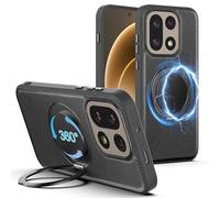 Cresee Designed for OnePlus 15 Case, 360°Magnetic Ring Stand Compatible with Magsafe, PU Leather + TPU Bumper Phone Cover with Magnet for OnePlus 15, Black