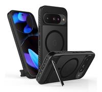 Cresee Magnetic for Google Pixel 10/10 Pro Case, Built-in Stand, Phone Cover Compatible with Magsafe & Pixelsnap, Matte Translucent Hard Back + TPU Bumper with Magnets for Pixel 10/10 Pro, Black