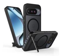 Cresee Magnetic for Google Pixel 10 Pro XL Case, Built-in Stand, Phone Cover Compatible with Magsafe & Pixelsnap, Matte Translucent Hard Back + TPU Bumper with Magnets for Pixel 10 Pro XL, Black