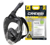 CRESSI Bali Full Face Mask Black/Grey S/M - Unisex Integral Snorkel Mask, Anti Fog Clear Lens, 100% Silicone, Dry Snorkel with Float Valve, Action Cam Mount, Adjustable Strap, Black/Grey, S/M