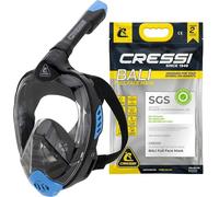 CRESSI Bali Full Face Mask Black/Blue S/M - Unisex Integral Snorkel Mask, Anti Fog Clear Lens, 100% Silicone, Dry Snorkel with Float Valve, Action Cam Mount, Adjustable Strap, Black/Blue, S/M