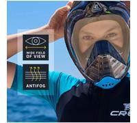 Cressi Bali Full Face Snorkel Mask - Panoramic Diving Mask - Dry-Top Snorkel Set for Adults - Leak-Free Scuba Equipment - Black / Blue - L-XL