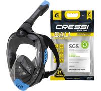 Cressi Bali Full Face Snorkel Mask - Panoramic Diving Mask - Dry-Top Snorkel Set for Adults - Leak-Free Scuba Equipment - Black / Blue - L-XL