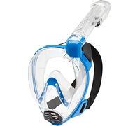 CRESSI Baron Full Face Mask Clear/Blue S/M - Integral Anti Fog Snorkel Comfortable Full Face Mask with Exhalation Valve and Dry Snorkel, Transparent/Blue, S/M
