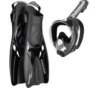 CRESSI Baron+Tonga Combo Black/Black L/X-Set Baron Full Face Mask, Wide View, Anti-fog System, Easy Breathing+Light Adjustable Tonga Fins, Black/Black, L/XL