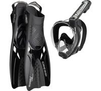 CRESSI Baron+Tonga Combo Black/Black S/M-Set Baron Full Face Mask, Wide View, Anti-fog System, Easy Breathing+Light Adjustable Tonga Fins,