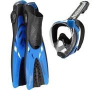 Cressi Baron + Tonga Combo Black/Blue L/XL-Set Baron Full Face Mask, Wide View, Anti-fog System, Easy Breathing+Light Adjustable Tonga Fins, Black/Blue, L/XL
