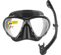 Cressi Big Eyes Evo & Alpha Ultra Dry Snorkel Set Adults - Silicone Snorkel Mask - Dry-Top Breathing Tube - Fit Diving Mask - Black/Black HD Mirrored Lens - Combo Set